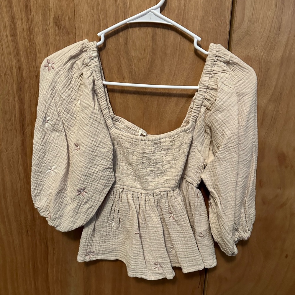 Tan babydoll top with flowers